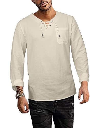 NANAMEEI Leinen Shirt Herren Hemd Stehkragen Herren Hemd Herren Slim Fit Freizeithemden Für Herren Beige XL von NANAMEEI