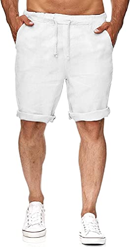 NANAMEEI Leinenhosen Herren Freizeithose Taschen Sommerhose Herren Kurz Strandhose Mann Slim Fit mit Kordelzug Taschen Weiß 2XL von NANAMEEI