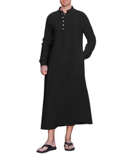 NANAMEEI Männer Abaya Thobe Kaftan Viskose Männer Islamic Thobe Herren Kaftan Marokkanisch Schwarz XL von NANAMEEI