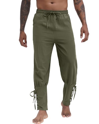 NANAMEEI Mittelalter Kleidung Piratenhose Herren Retro Renaissance Hose Männer Mittelalterliches Kostüm Heimhose Armee Grün 3XL von NANAMEEI