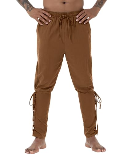 NANAMEEI Mittelalterhose Wikinger Cosplay Hosen Herren Piratenkostüm Hose Piratenhose Braun M von NANAMEEI