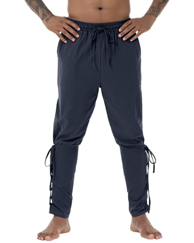 NANAMEEI Mittelalterhose Wikinger Cosplay Hosen Herren Piratenkostüm Wikinger Kostüm Herren Retro Renaissance Hose Herren Kostüm Schnürhose Herren Navy M von NANAMEEI