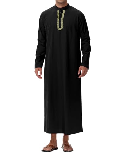 NANAMEEI Muslim Qamis Herren Langarm Djellaba Marokkanisch Abaya Kaftan Kleid Knopfleiste Stehkragen, Schwarz , XXX-Large NANAMEEI Muslim Qamis Herren Langarm Djellaba Marokkanisch Abaya Kaftan Kleid Knopfleiste Stehkragen, Schwarz , XXX-Large von NANAMEEI