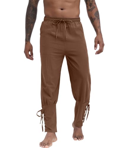NANAMEEI Piratenhose Herren Wikinger Hose Herren Mittelalter Herren Mittelalterliche Renaissance-Hose Schnürhose Wikinger Herren Braun L von NANAMEEI