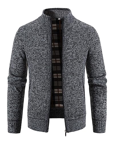 NANAMEEI Stehkragen Langarm Herren Strickjacke Fleecejacke Sweatjacke Trachtenjacke Wintermantel mit Stehkragen Fleecejacke Langarm Dunkel Grau XL von NANAMEEI