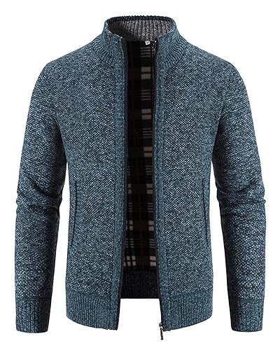 NANAMEEI Strickjacke Herren Fleecejacke Sweatjacke Langarm Stehkragen Winter Pullover für Männer Blau L von NANAMEEI