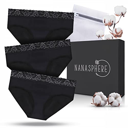 NANASPHERE Stück Perioden Unterwäsche Mädchen Starke Blutung + Wäschesack | Saugfähig Bio-Baumwolle Zertifiziert Menstruationsunterwäsche unter Kleidung Menstruation (M) von NANASPHERE
