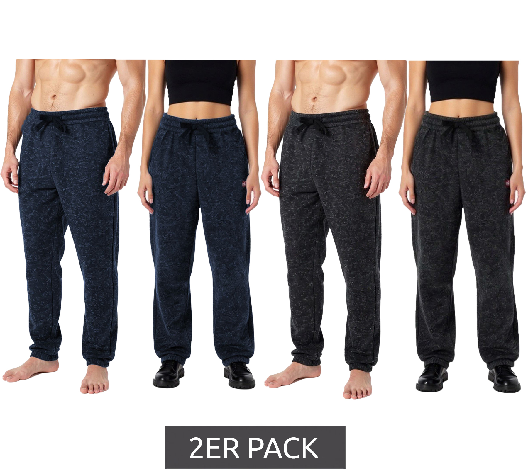 2er Sparpack NANGAPARBAT Strickfleece-Hose für Damen oder Herren Jogginghose mit Antipilling und Antistatik Freizeithose mit OEKO-TEX Standard 100 in Grau/Schwarz oder Dunkel-Blau von NANGAPARBAT