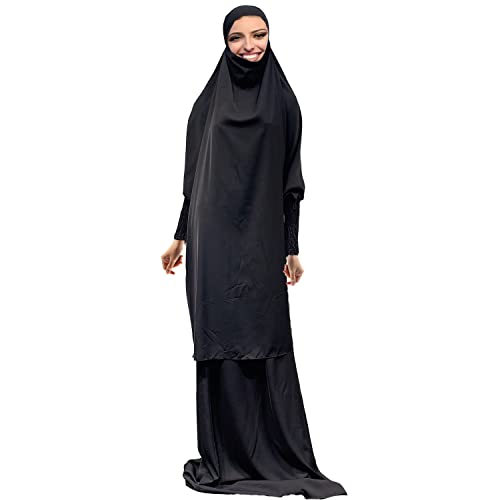 Muslimische Kleidung Abaya Hijab Kleider Damen Jilbab 2 Teilig Burka Ganzkörper Gebetskleid Gebetskleidung Für Frauen Kleid Islamischer Kleidung Frauen Naher Osten (Schwarz,Alphanumerisch) von NANJI