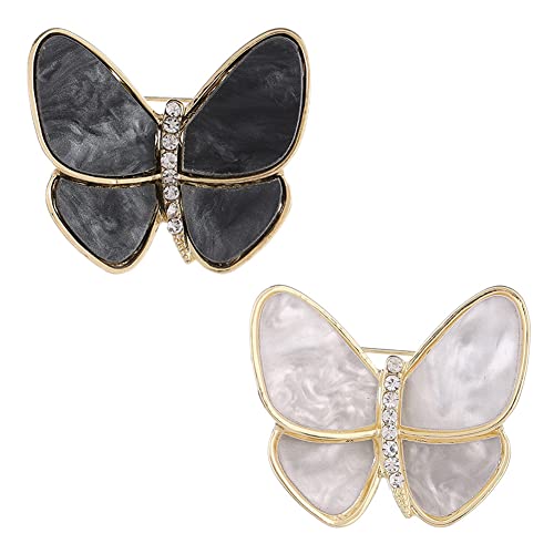 CAREOR 2 Stück Schmetterling Elegante Brosche Pin Kunstkristall Strass Kragen Sicherheitsgravur Metall Anstecknadel Schmuck für Frauen Mädchen Kleidung Accessoires Schwarz und Weiß, 1.57" x 1.18" von NANJIL