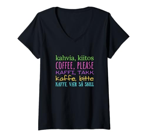 Damen I'd Like Coffee International Traveler Kaffeetrinker T-Shirt mit V-Ausschnitt Damen I'd Like Coffee International Traveler Kaffeetrinker T-Shirt mit V-Ausschnitt von NANKANDOIT Coffee Lover International Gift