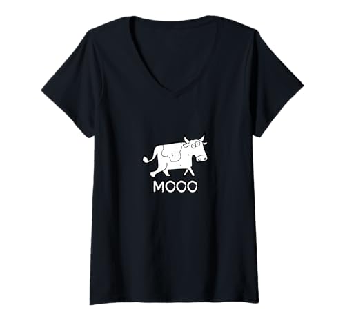 Damen Lustige Kuh Moo Erwachsene Männer Frauen Kuh Goes Moo T-Shirt mit V-Ausschnitt Damen Lustige Kuh Moo Erwachsene Männer Frauen Kuh Goes Moo T-Shirt mit V-Ausschnitt von NANKANDOIT Funny Moo I'm A Cow Gifts Cow Costume
