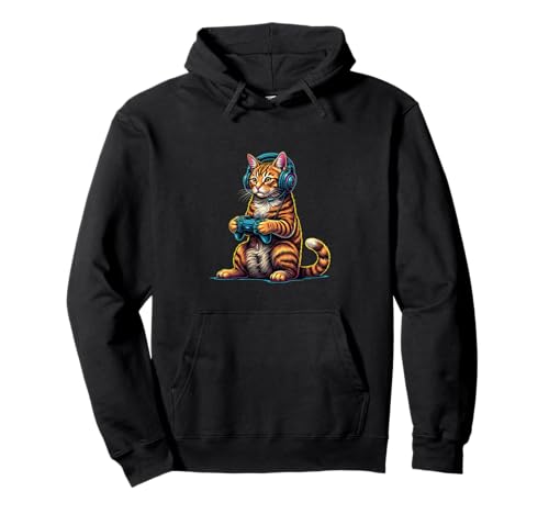 Coole Gamer-Katze mit Headset-Controller für Männer, Frauen, Kinder Pullover Hoodie von NANKANDOIT Gamer Cat Apparel Funny Gaming Clothing