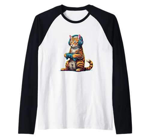 Coole Gamer-Katze mit Headset-Controller für Männer, Frauen, Kinder Raglan von NANKANDOIT Gamer Cat Apparel Funny Gaming Clothing