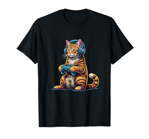 Coole Gamer-Katze mit Headset-Controller für Männer, Frauen, Kinder T-Shirt von NANKANDOIT Gamer Cat Apparel Funny Gaming Clothing