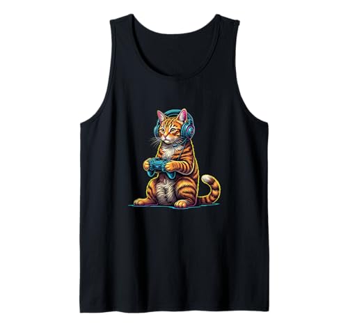Coole Gamer-Katze mit Headset-Controller für Männer, Frauen, Kinder Tank Top von NANKANDOIT Gamer Cat Apparel Funny Gaming Clothing