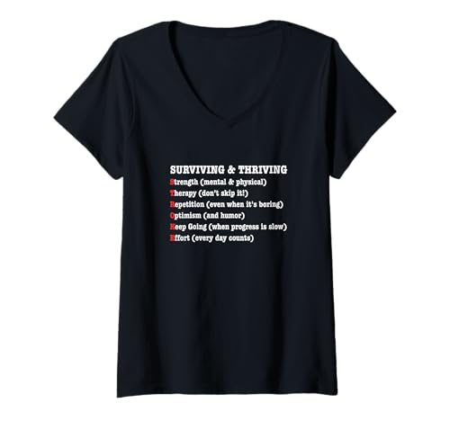 Damen Selbsthilfegruppen für Stroke Survivor Red Ribbon Stroke Recovery T-Shirt mit V-Ausschnitt von NANKANDOIT Survivor National Stroke Awareness