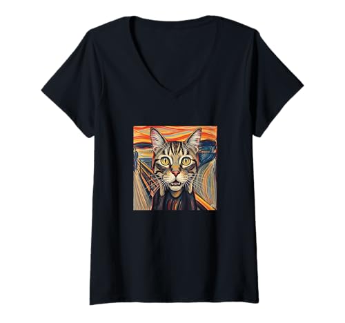 Damen Scream Cat Parodie für Kitty Lovers T-Shirt mit V-Ausschnitt Damen Scream Cat Parodie für Kitty Lovers T-Shirt mit V-Ausschnitt von NANKANDOIT The Scream Cat Parody Funny Cat