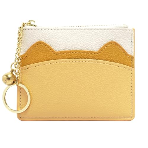 Damen 5 Karten Schmal Minimalistischer Kartenhalter Hüllen Kartenetui Portemonnaie Schlüsselanhänger Front Tasche Geldbörse Mini Kreditkarten Etuis (Gelb) von NANXJIUR