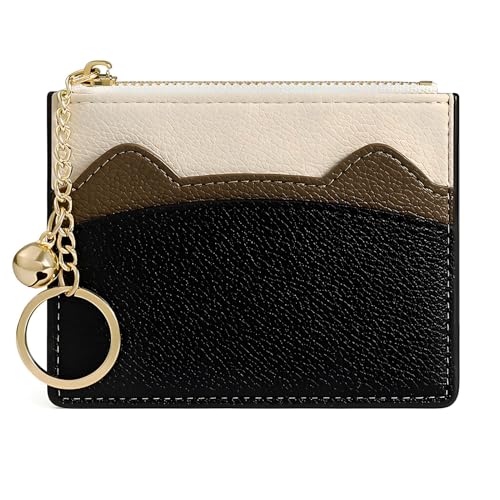 NANXJIUR Damen 5 Karten Schmal Minimalistischer Kartenhalter Hüllen Kartenetui Portemonnaie Schlüsselanhänger Front Tasche Geldbörse Mini Kreditkarten Etuis (Schwarz) von NANXJIUR