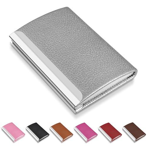 NANXJIUR Visitenkartenetui Leder Namenskartenhalter Tasche Visitenkartenhalter Metall, Slim Visitenkartenetui für Männer und Frauen mit Magnetverschluss Visitenkartenetuis Professionelles-Grau von NANXJIUR