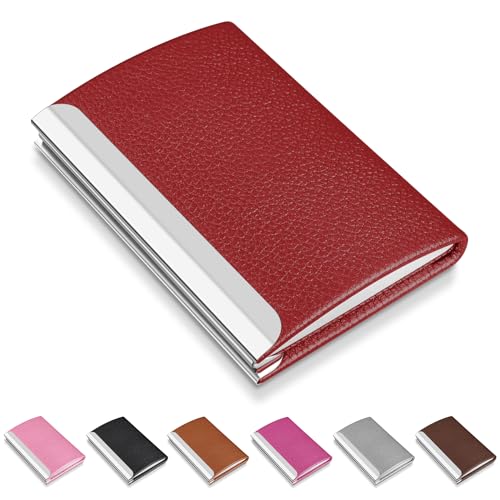 NANXJIUR Visitenkartenetui Leder Namenskartenhalter Tasche Visitenkartenhalter Metall, Slim Visitenkartenetui für Männer und Frauen mit Magnetverschluss Visitenkartenetuis Professionelles-Rot von NANXJIUR