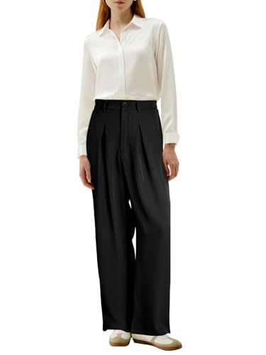 NANYUAYA Damen Hose Elegante Anzughose Lässig Business Hosen Hohe Taille Gerade Damenhose Weitem Bein Lange mit Taschen von NANYUAYA