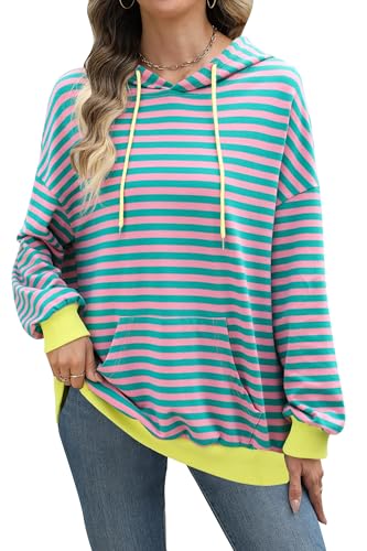 NANYUAYA Oversized Hoodie Damen Kapuzenpullover Gestreifte Sweatjack Farbblock Locker Sweatshirt Herbst Langarmshirt von NANYUAYA