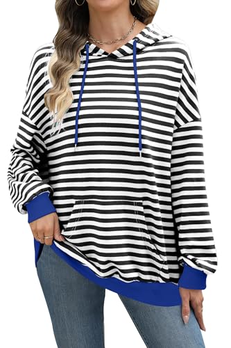 NANYUAYA Oversized Hoodie Damen Kapuzenpullover Gestreifte Sweatjack Farbblock Locker Sweatshirt Herbst Langarmshirt von NANYUAYA