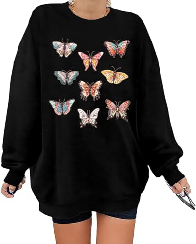 NANYUAYA Sweatshirt Damen Oversized Schmetterling Drucken Pullover Langarm Rundhals Sport Casual Oberteil Pulli Damen Herbst Y2K Oberteile NANYUAYA Sweatshirt Damen Oversized Schmetterling Drucken Pullover Langarm Rundhals Sport Casual Oberteil Pulli Damen Herbst Y2K Oberteile von NANYUAYA