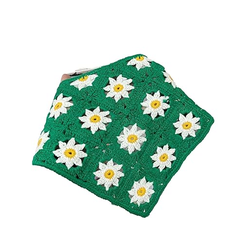 Kleines Gänseblümchen Lila Grün 100% handgefertigtes Häkel-Haar-Bandana-Haartuch, dreieckige Stirnbänder, Häkel-Haarband, Kopftuch für Frauen und Mädchen von NANZU