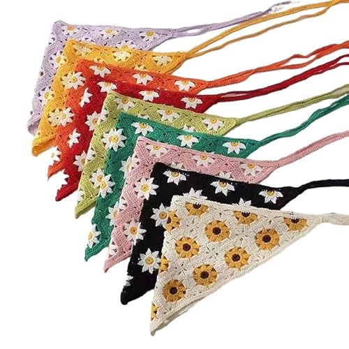 Mehrfarbiges Retro-Little Daisy, 100% handgefertigt, gehäkeltes Haar-Bandana, Haarschal, dreieckige Stirnbänder, Häkel-Haarband, Kopftuch für Frauen und Mädchen von NANZU