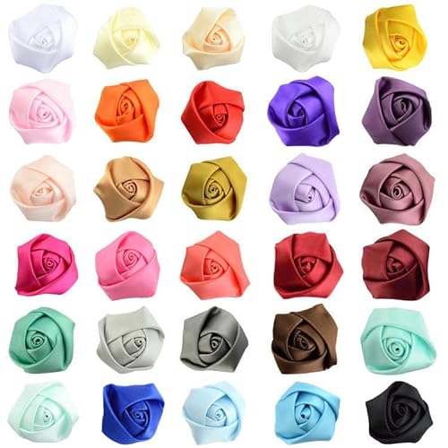 NANZU 35 * 9 cm 10 Stück schwarze kleine silberne Satin-Blumen-Reversnadel-Abzeichen-Blumen-Corsage Satin-Blumen-/Rosen-Reversnadel-Brosche für Frauen Braut von NANZU