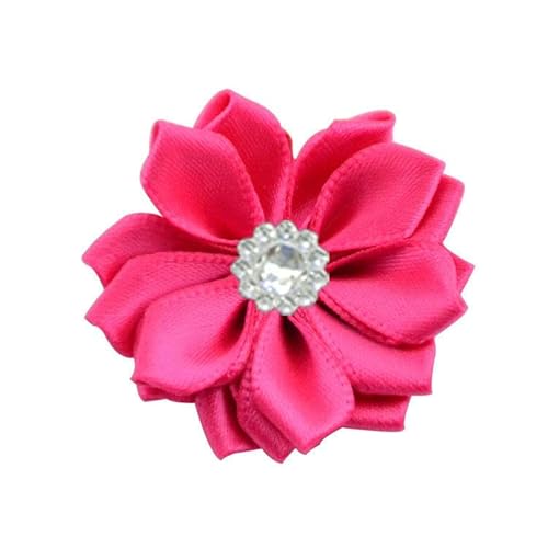 NANZU 4 * 9 cm 10 Stück Strass Gold Satin Blume Anstecknadel Abzeichen Blumen Corsage Satin Rose Blume/Rosen Anstecknadel Brosche Pin für Frauen Braut von NANZU