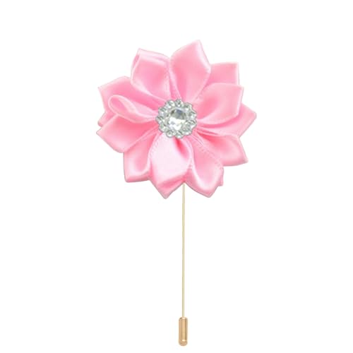 NANZU 4 * 9 cm 6 Stück Strass Gold Satin Blume Anstecknadel Abzeichen Blumen Corsage Satin Rose Blume/Rosen Anstecknadel Brosche Pin für Frauen Braut von NANZU