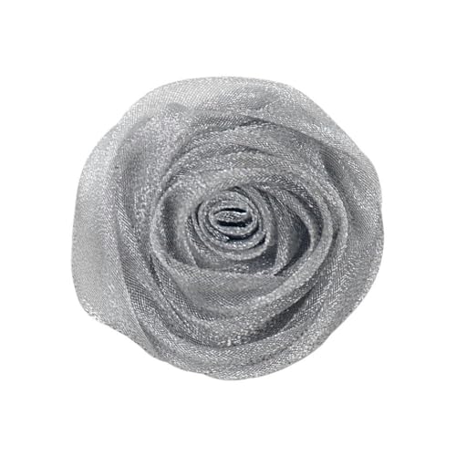 NANZU 5 * 10CM 10PCS Pailletten Silber Organza Tuch Blume Anstecknadel Abzeichen Blume Corsage Satin Blume/Rose Anstecknadel Brosche Pin Für Frauen Braut von NANZU