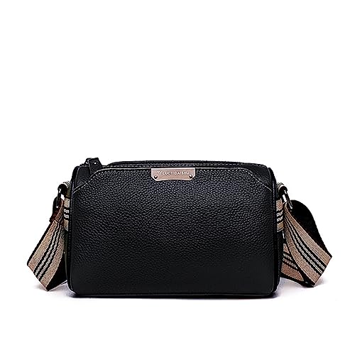 NAOYQ Crossbody Bag Damen mit breitem Gurt Tasche Damen klein Vintage Ledertasche modern Damentasche Handytasche umhängetasche Echtleder Citytasche Handtasche klein Schwarz von NAOYQ