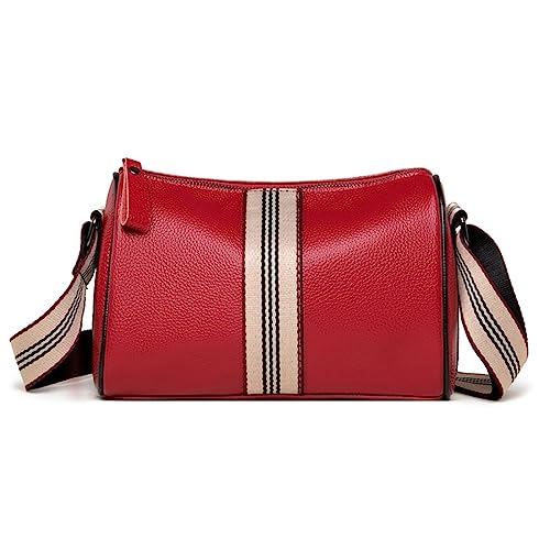 NAOYQ Crossbody Tasche Damen Leder Handtasche klein schwarz umhängetasche mädchen Ledertasche mit breitem Gurt Große Kapazität Vintage Schultertasche Damentasche Rot von NAOYQ