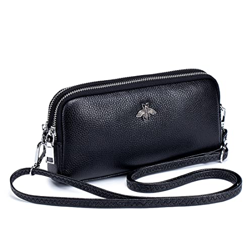 NAOYQ Crossbody Tasche Damen Leder Schlichte Touchscreen Tasche handygeldbörse Schultertasche Damen klein Handytasche zum umhängen mädchen Handy umhängetasche Echtleder schwarz von NAOYQ