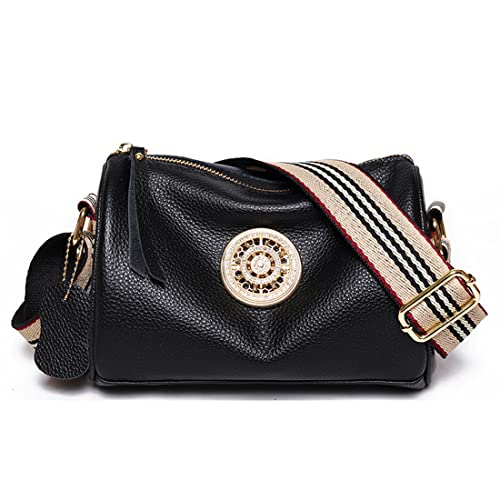 NAOYQ Crossbody Tasche Damen Leder mit breiter Gurt Ledertasche Damentasche Multifunktionstasche Große Kapazität umhängetasche mädchen Schultertasche Handtasche klein Frauen Schwarz von NAOYQ