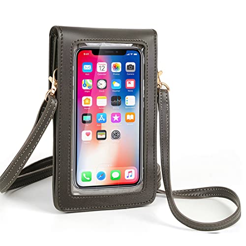 NAOYQ Damen Handy Umhängetasche touchscreen handytasche zum umhängen elegante tasche damen klein schultertasche crossbody geldbörse mit handyfach Verstellbar Abnehmbar Schultergurt grau von NAOYQ