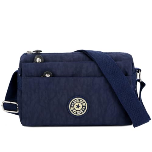 NAOYQ handy umhängetasche nylon mit geldbörse handytasche zum umhängen damen schultertasche stoff Frauen crossbody bag mit handyfach mit Reißverschlussfächern leichter Tiefblau von NAOYQ