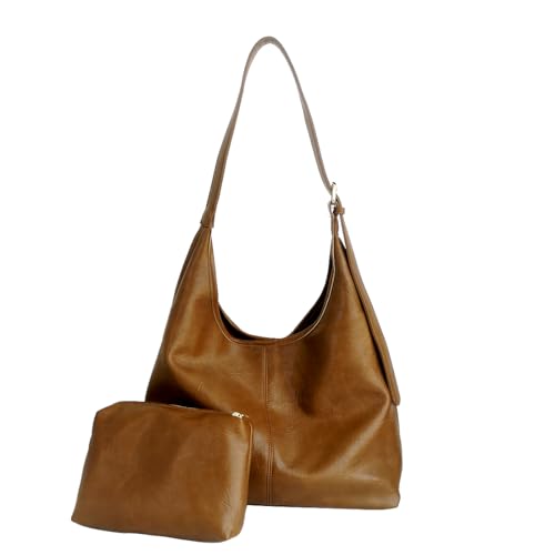 NAOYQ Hobo Damen Taschen Set 2pcs,The Tote Bag,handtasche damen groß,Tragetasche,schultertasche damen mit geldbörse vintage Braun von NAOYQ