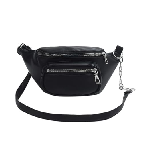 NAOYQ Hüfttasche Crossbody Sling Bag Gürteltasche Laufgürtel Brusttasche Bauchtasche Damen Herren Klein Chest Bag Wasserdicht Pu Leder für Outdoor Reisen Einkaufen Radfahren Wandern Schwarz von NAOYQ