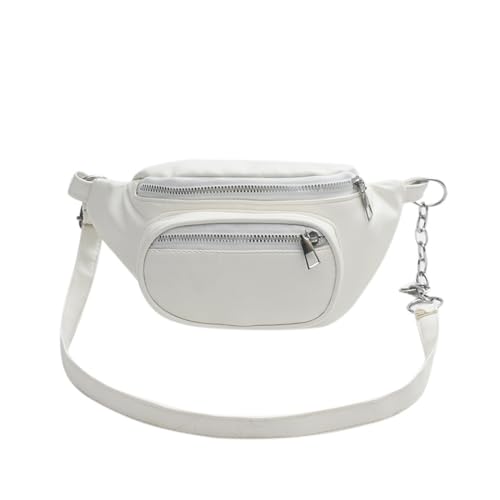 NAOYQ Hüfttasche Crossbody Sling Bag Gürteltasche Laufgürtel Brusttasche Bauchtasche Damen Herren Klein Chest Bag Wasserdicht Pu Leder für Outdoor Reisen Einkaufen Radfahren Wandern Weiss von NAOYQ