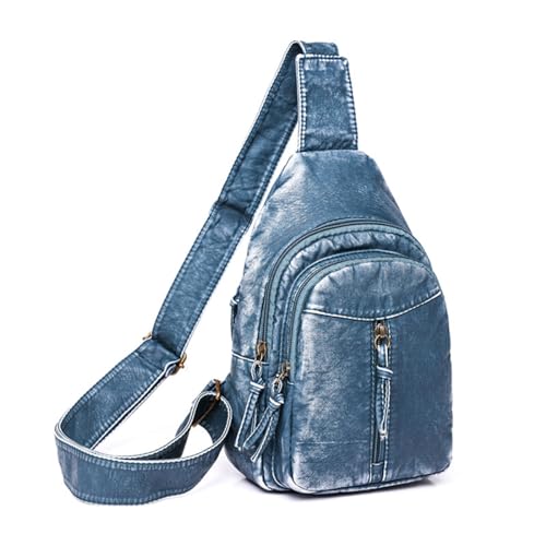 NAOYQ Klein Brusttasche Damen Crossbody Sling Bag Rucksack weich Pu Leder umhängetasche Damen Schultertasche Tasche klein Damen Schulter Tasche Vintage für Outdoor Sport Freizeit Blau von NAOYQ