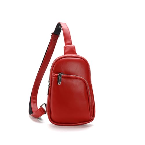 NAOYQ Klein Brusttasche Rucksack Damen Sling Bag crossbody tasche damen umhängetasche Pu Leder Light Bauchtasche Ledertasche Frauen Damentasche Wasserdicht sportlich Rot von NAOYQ