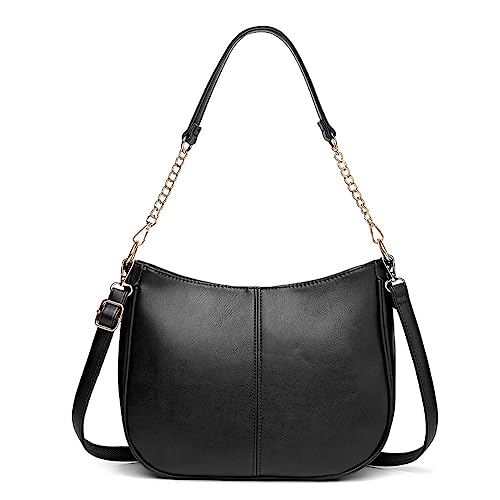 NAOYQ Schultertasche Damen Vintage Handtasche klein Chain-Strap umhängetasche mädchen Damentasche Multifunktionstasche Crossbody Tasche Damen Kleine Tasche Frauen Kette Schwarz von NAOYQ