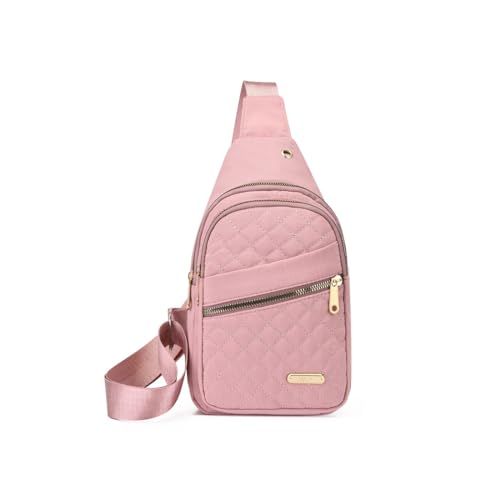 NAOYQ crossbody Sling Bag Klein Brusttasche Rucksack umhängetasche damen Bauchtasche mit breiter gurt schultertasche nylon Wasserdicht für Outdoorsport,Radfahren, Reisen Rosa von NAOYQ