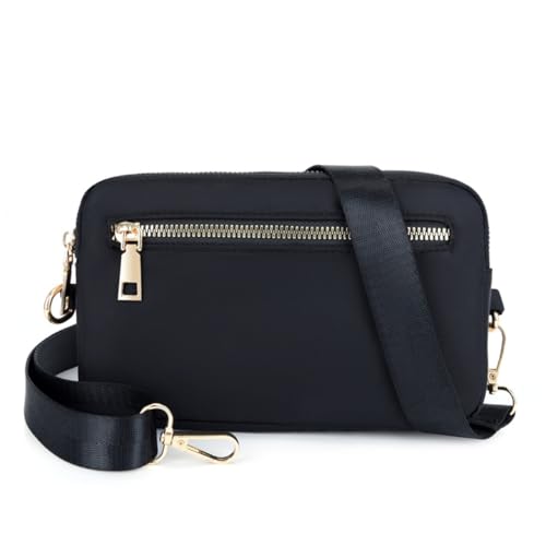 NAOYQ handy geldbörse umhängetasche stoff handytasche zum umhängen damen nylon schultertasche klein mini damen tasche crossbody tasche leichter Oxford Tuch Sporttasche sportlich Schwarz von NAOYQ